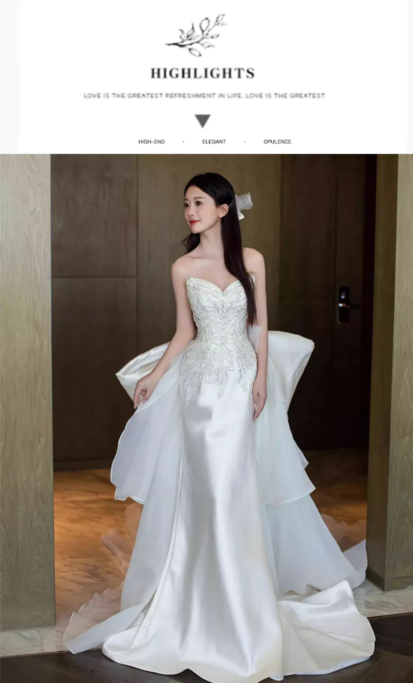 Modest-French-Style-White-Satin-Strapless-Mermaid-Wedding-Dress08
