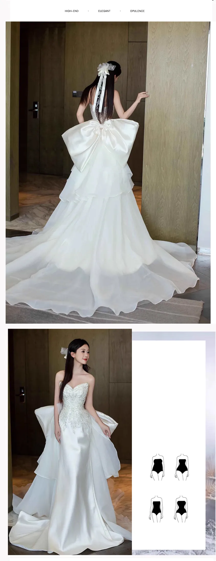 Modest-French-Style-White-Satin-Strapless-Mermaid-Wedding-Dress09