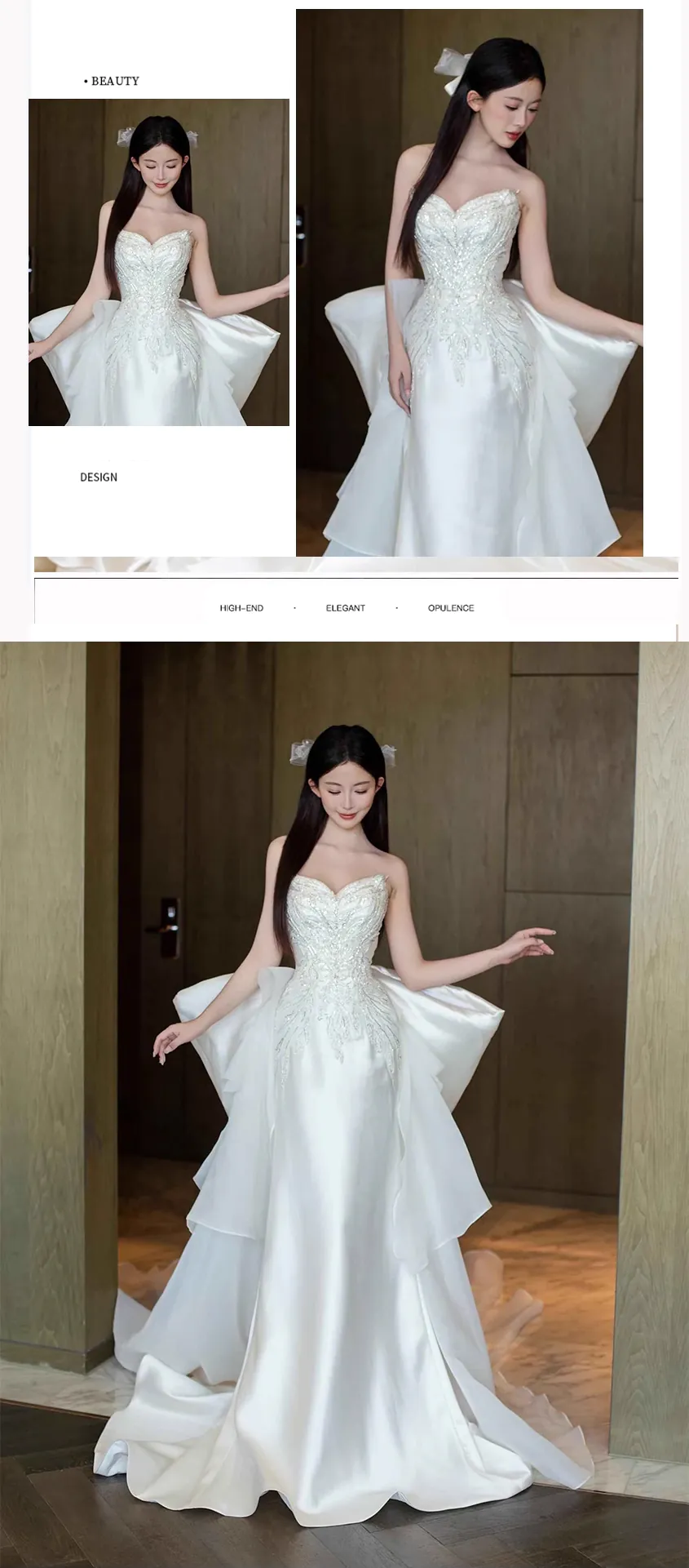 Modest-French-Style-White-Satin-Strapless-Mermaid-Wedding-Dress10