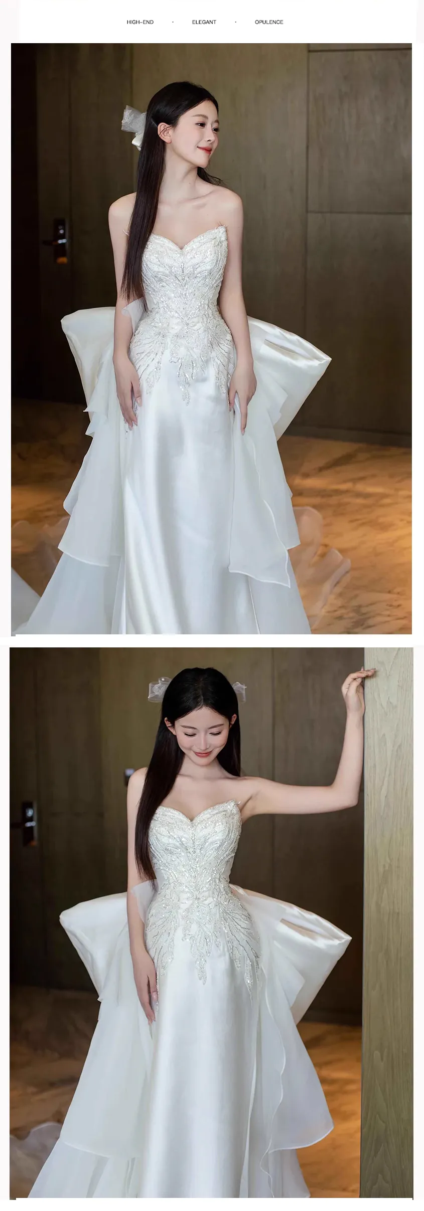 Modest-French-Style-White-Satin-Strapless-Mermaid-Wedding-Dress11