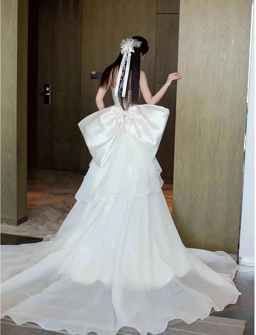 Modest-French-Style-White-Satin-Strapless-Mermaid-Wedding-Dress12