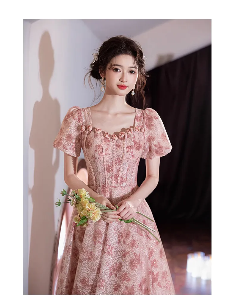 Modest-Pink-Square-Neck-Short-Sleeve-Evening-Dress-Formal-Party-Gown11