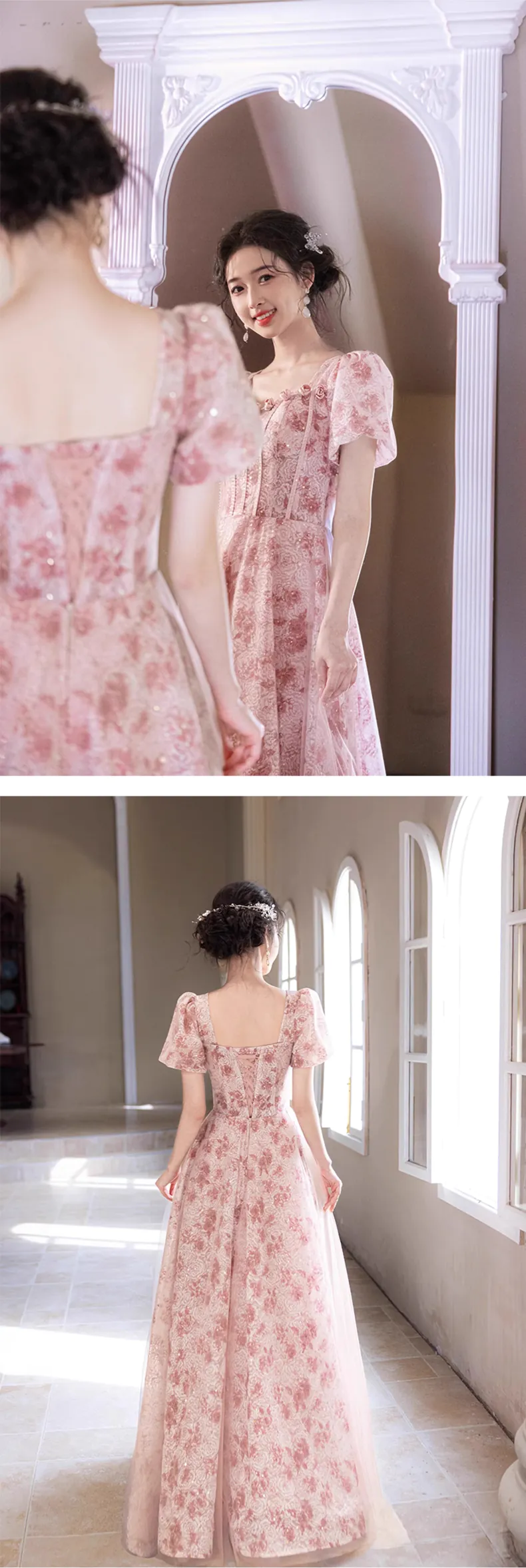 Modest-Pink-Square-Neck-Short-Sleeve-Evening-Dress-Formal-Party-Gown15
