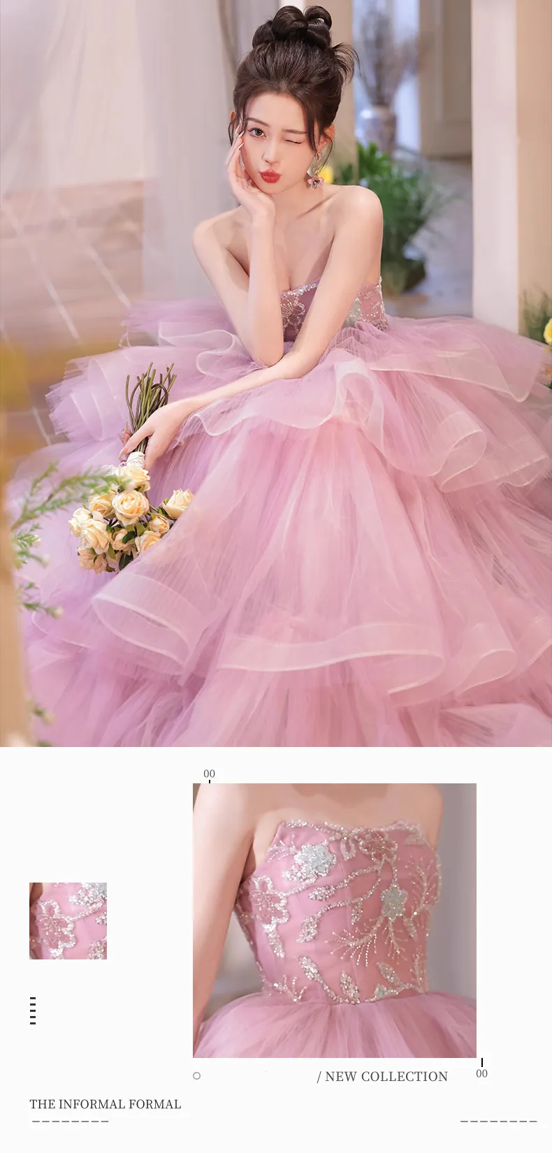 Romantic-Princess-Pink-Tulle-Puffy-Tiered-Skirt-Tube-Prom-Maxi-Dress07