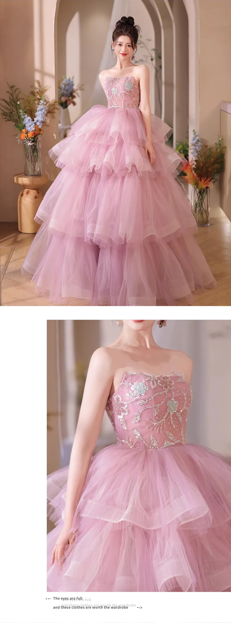 Romantic-Princess-Pink-Tulle-Puffy-Tiered-Skirt-Tube-Prom-Maxi-Dress14