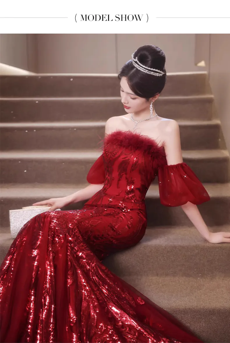 Sexy-Burgundy-Tube-Style-Strapless-Evening-Dress-Fishtail-Ball-Gown11