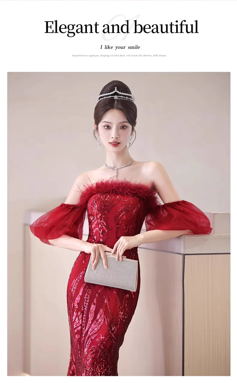 Sexy-Burgundy-Tube-Style-Strapless-Evening-Dress-Fishtail-Ball-Gown12
