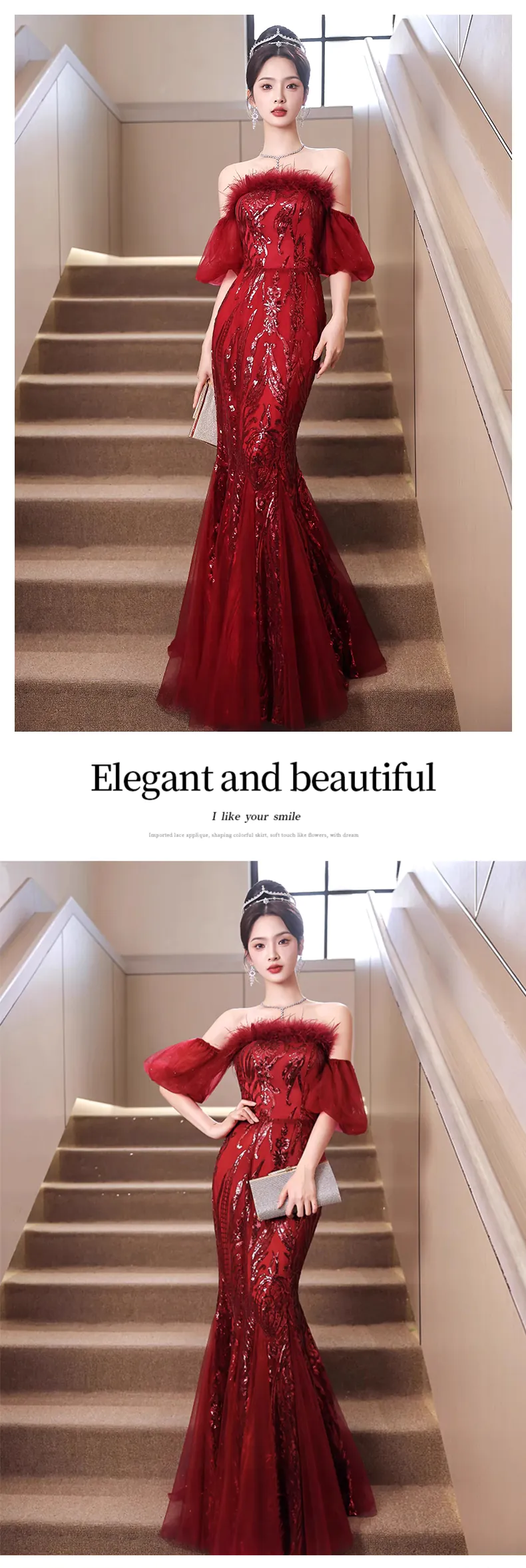 Sexy-Burgundy-Tube-Style-Strapless-Evening-Dress-Fishtail-Ball-Gown14