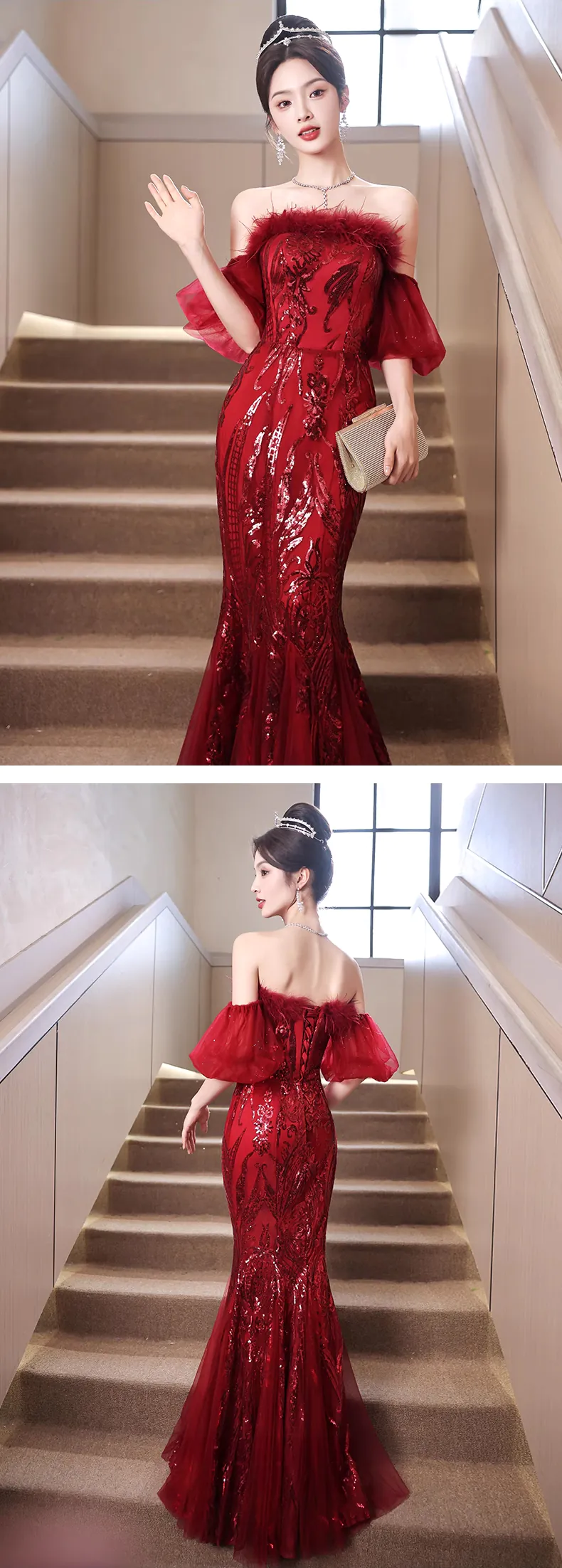 Sexy-Burgundy-Tube-Style-Strapless-Evening-Dress-Fishtail-Ball-Gown15