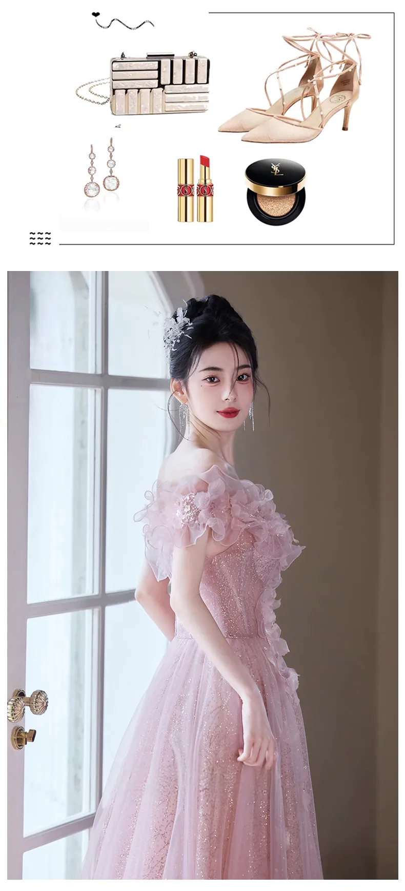 Sweet-Off-Shoulder-Strapless-Pink-Tulle-Floral-Dress-Prom-Formal-Ball-Gown08