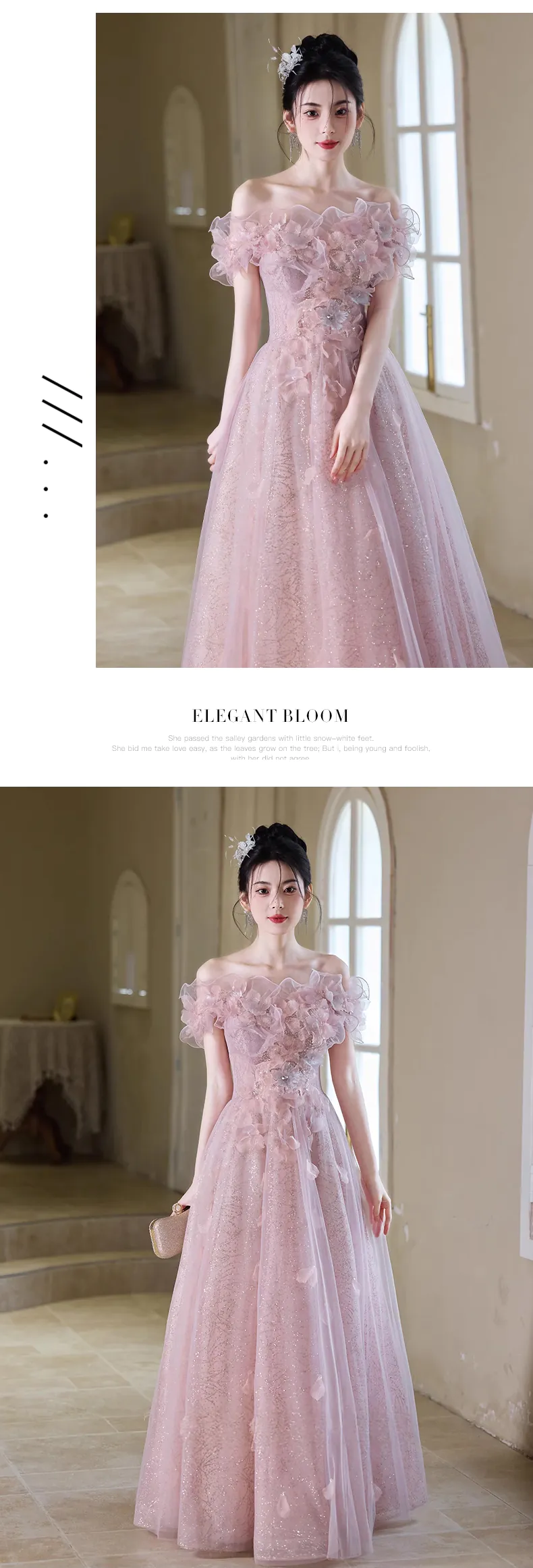 Sweet-Off-Shoulder-Strapless-Pink-Tulle-Floral-Dress-Prom-Formal-Ball-Gown11