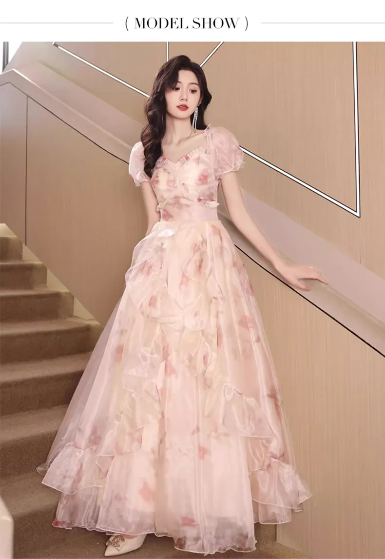 Sweet-Square-Neck-Short-Puff-Sleeves-Ruffle-Edge-Prom-Party-Evening-Dress11
