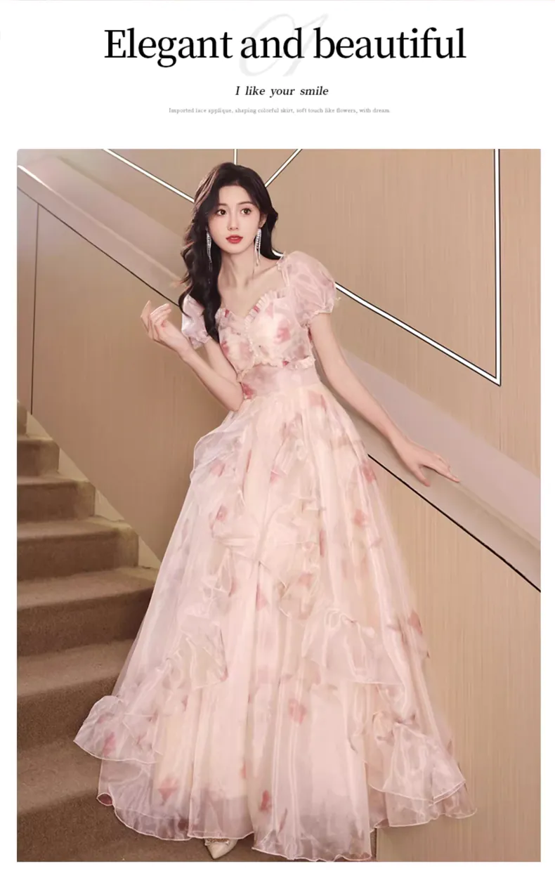 Sweet-Square-Neck-Short-Puff-Sleeves-Ruffle-Edge-Prom-Party-Evening-Dress12