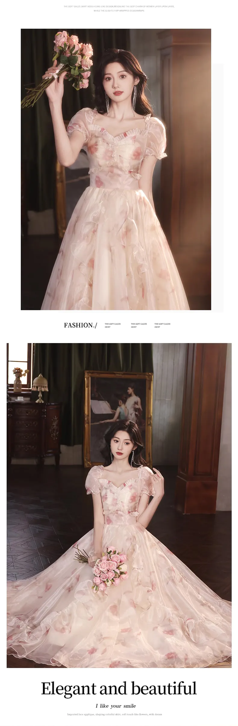 Sweet-Square-Neck-Short-Puff-Sleeves-Ruffle-Edge-Prom-Party-Evening-Dress14