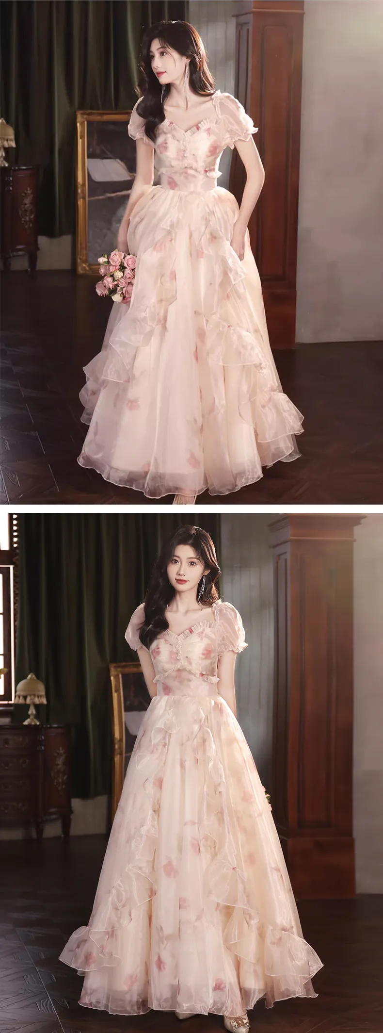 Sweet-Square-Neck-Short-Puff-Sleeves-Ruffle-Edge-Prom-Party-Evening-Dress15