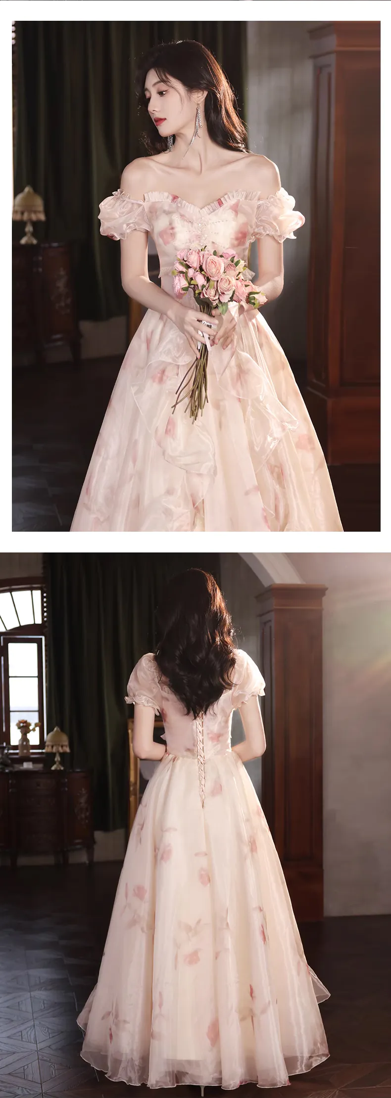 Sweet-Square-Neck-Short-Puff-Sleeves-Ruffle-Edge-Prom-Party-Evening-Dress16