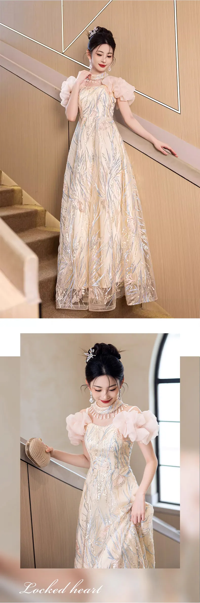 Trendy-Champagne-Short-Puff-Sleeves-Formal-Banquet-Cocktail-Party-Dress12