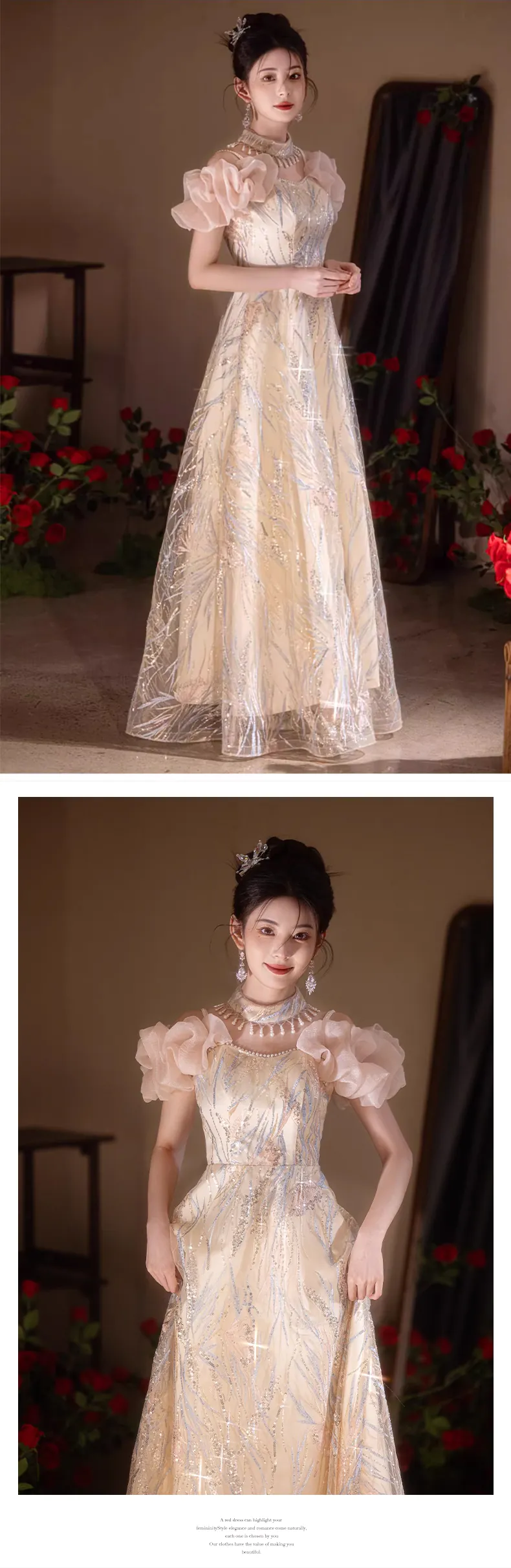 Trendy-Champagne-Short-Puff-Sleeves-Formal-Banquet-Cocktail-Party-Dress15
