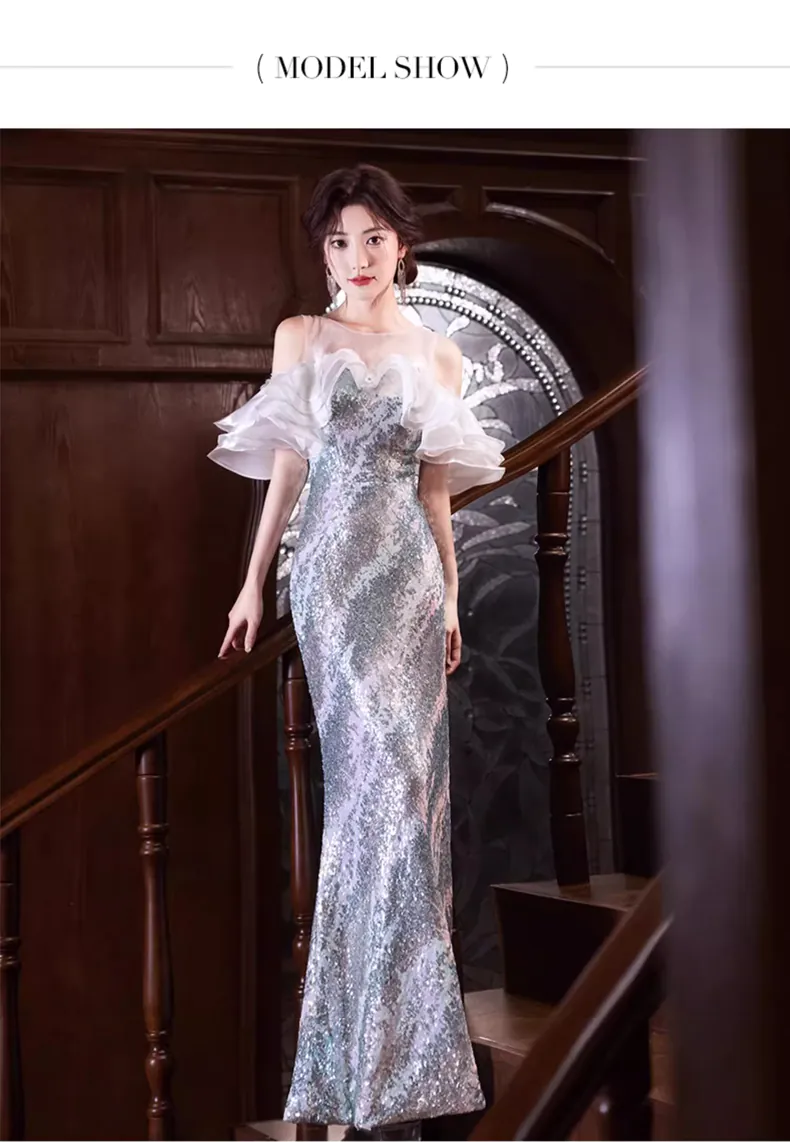 Unique-Round-Tulle-Neck-Off-Shoulder-Green-Sparkly-Fishtail-Evening-Dress11