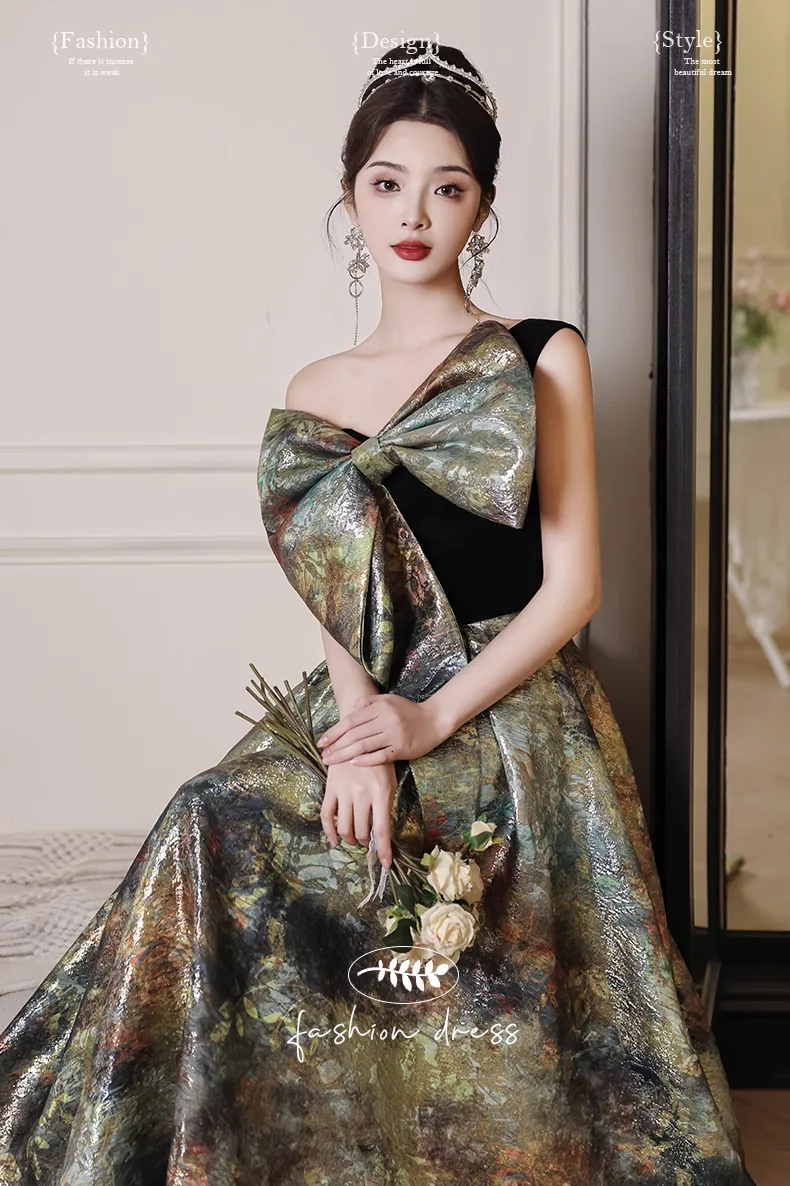 Vintage-Green-One-Shoulder-Bow-Neck-Evening-Banquet-Cocktail-Dress07