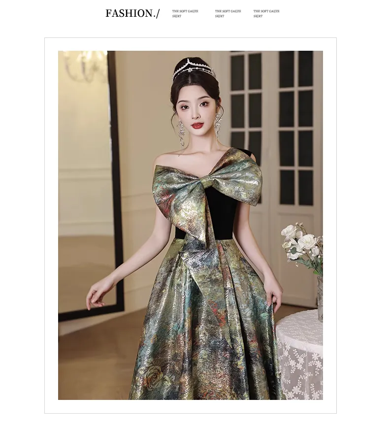 Vintage-Green-One-Shoulder-Bow-Neck-Evening-Banquet-Cocktail-Dress09