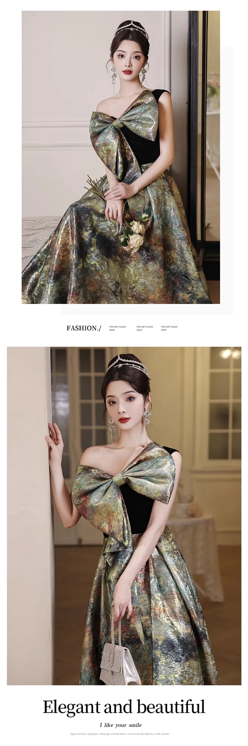 Vintage-Green-One-Shoulder-Bow-Neck-Evening-Banquet-Cocktail-Dress14