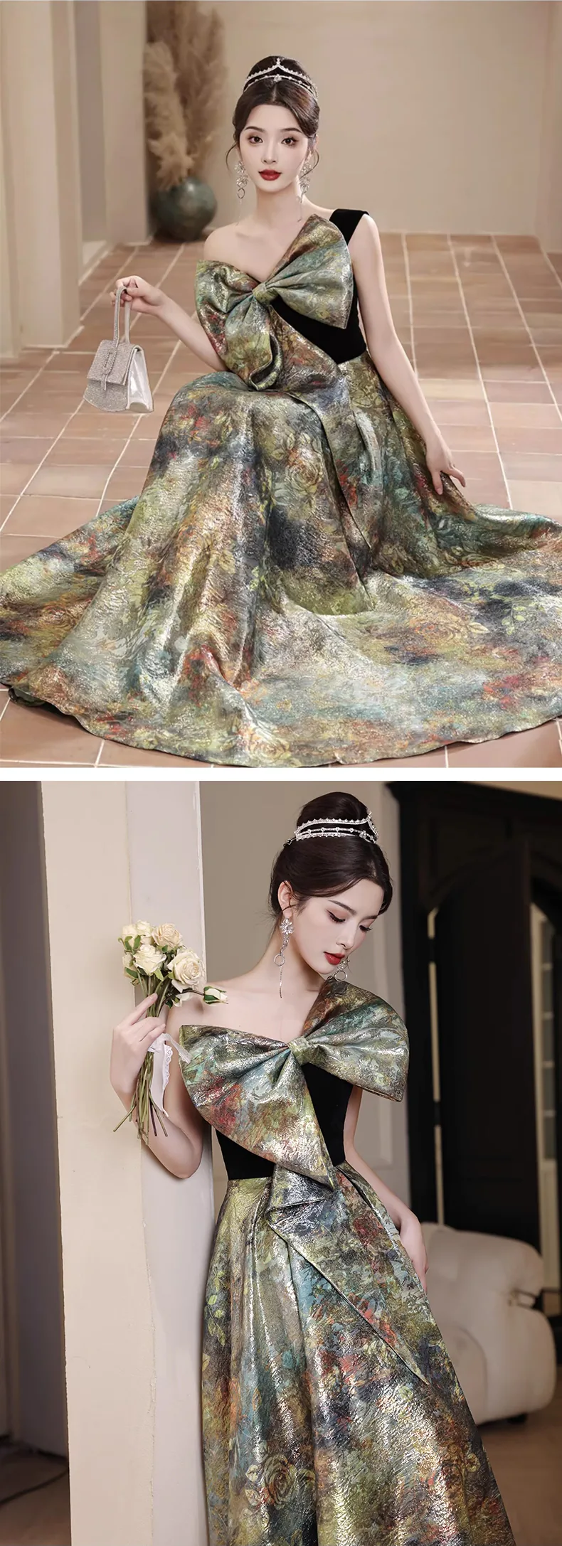 Vintage-Green-One-Shoulder-Bow-Neck-Evening-Banquet-Cocktail-Dress15