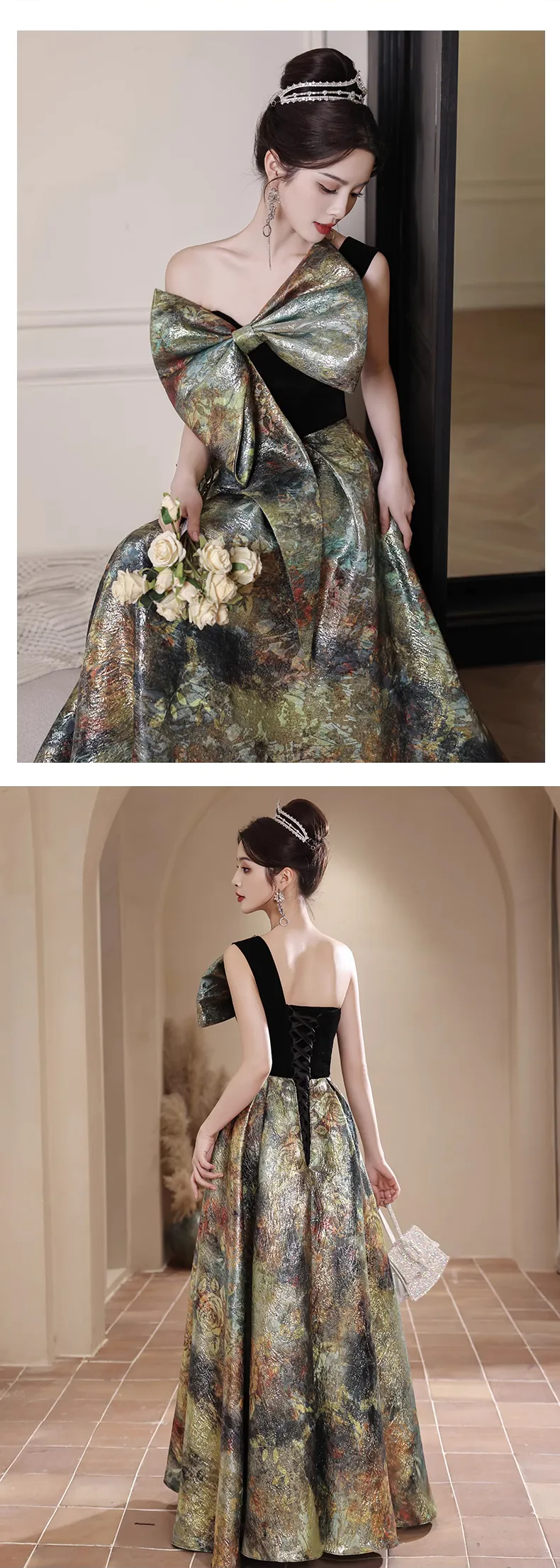 Vintage-Green-One-Shoulder-Bow-Neck-Evening-Banquet-Cocktail-Dress16