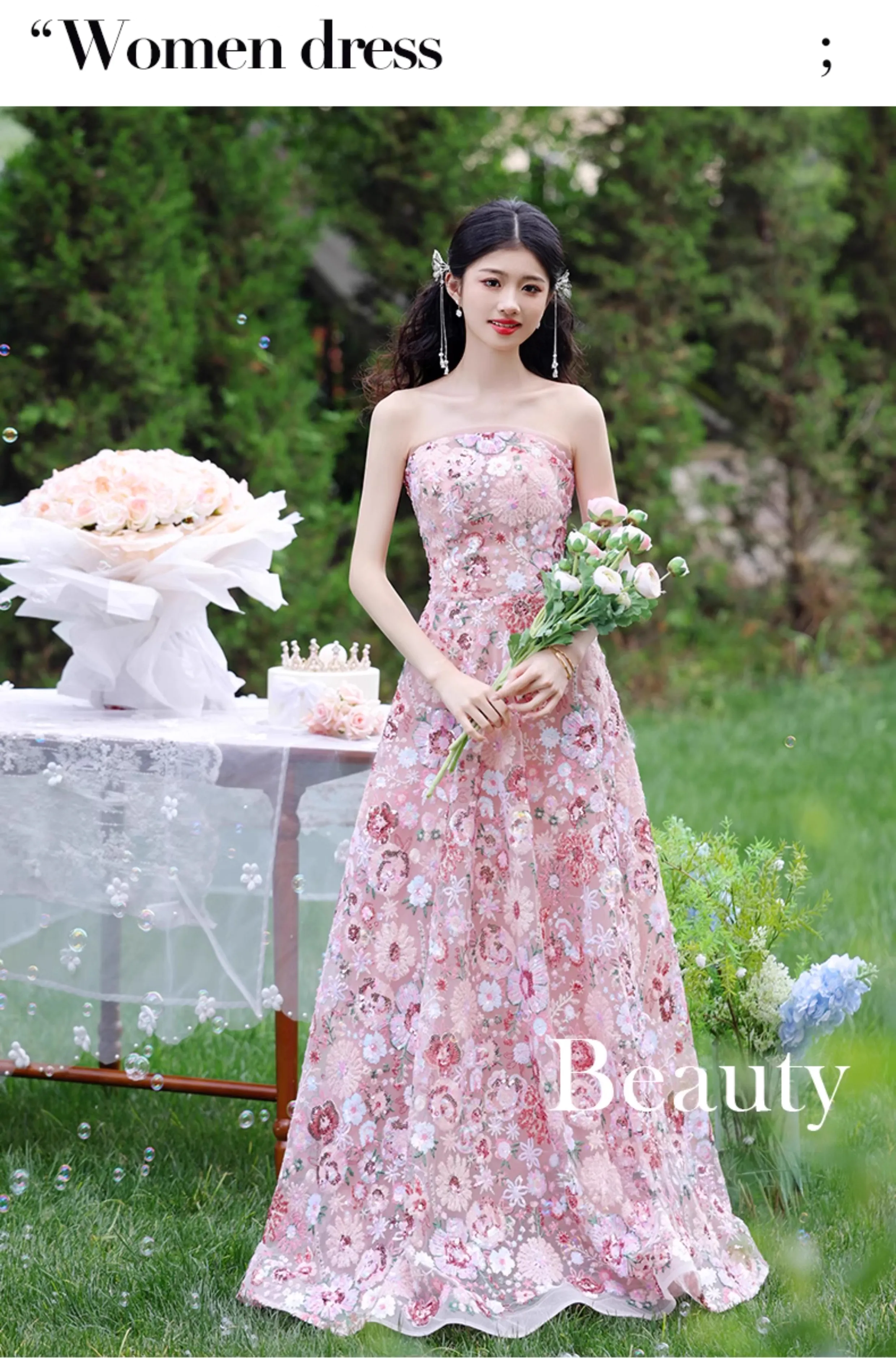 Womens-Strapless-Ceremony-Evening-Gown-Floral-Engagement-Party-Dress07
