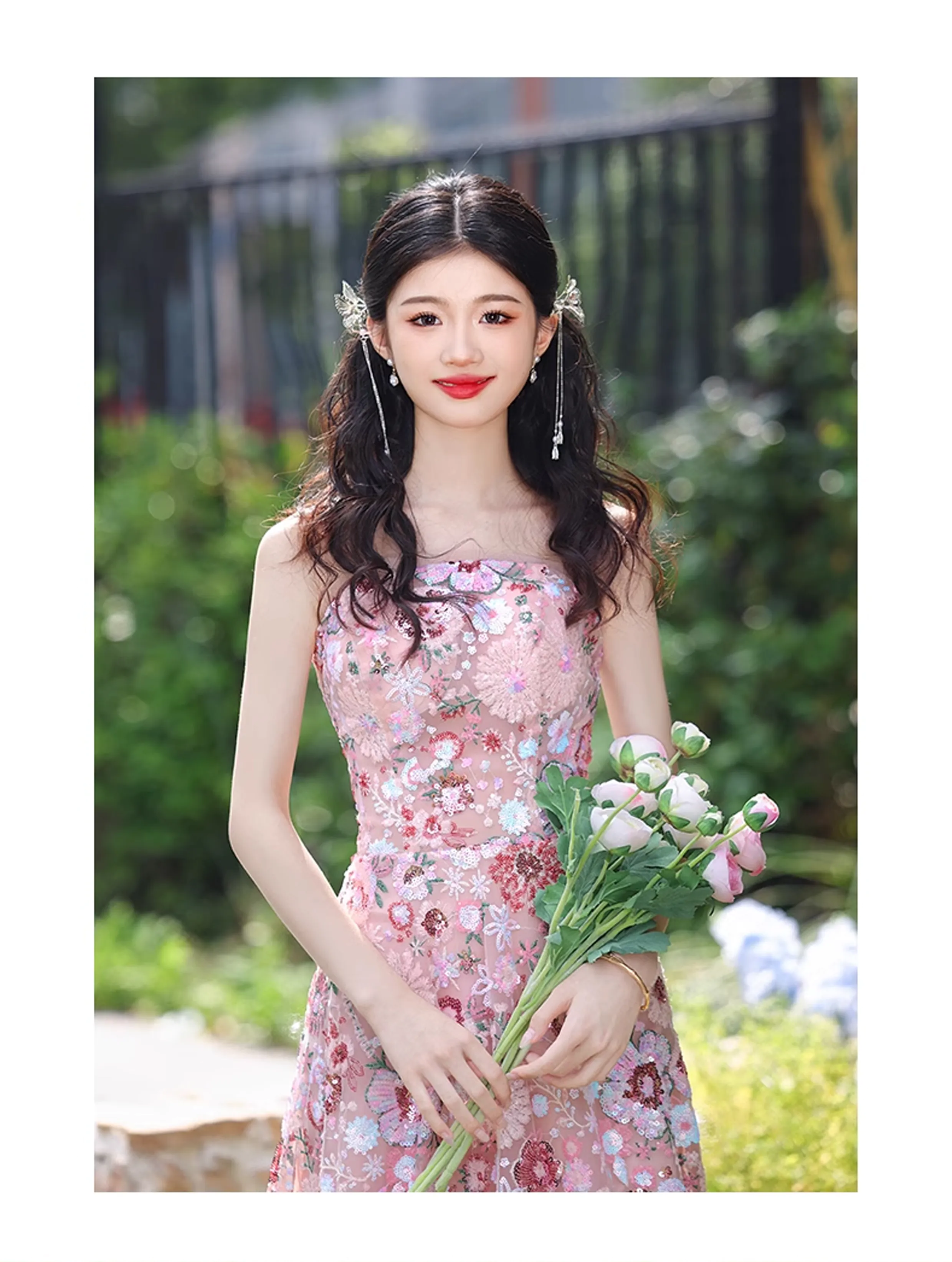 Womens-Strapless-Ceremony-Evening-Gown-Floral-Engagement-Party-Dress11