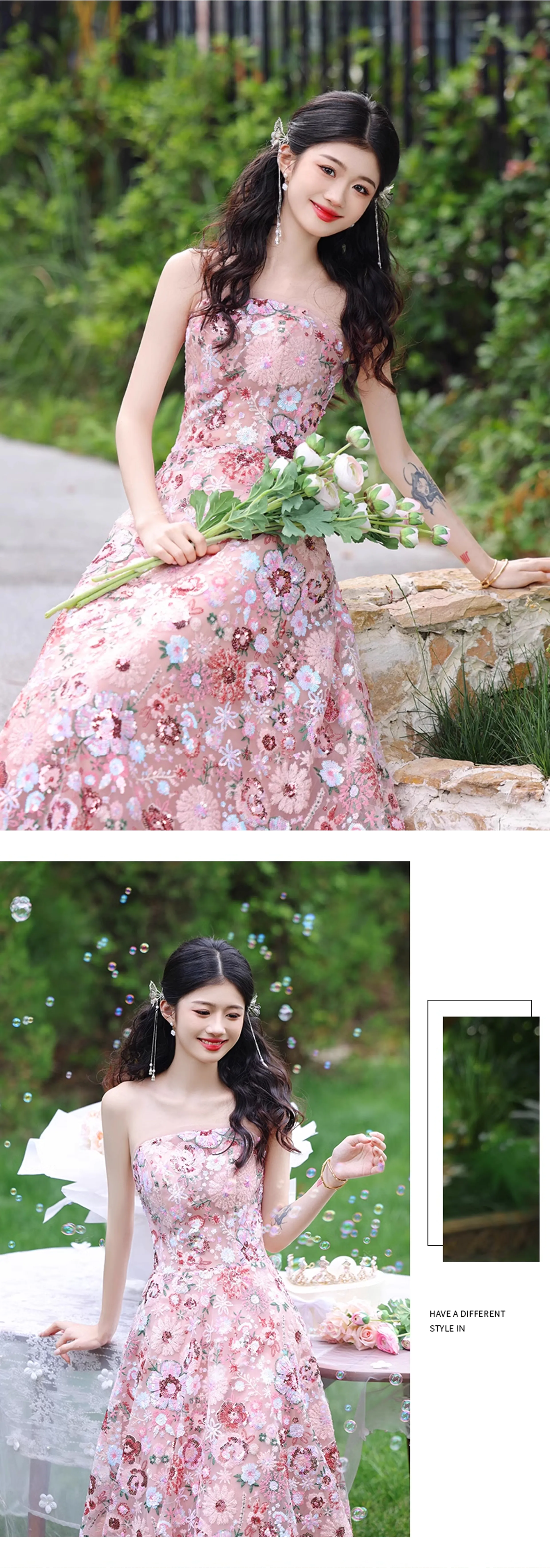 Womens-Strapless-Ceremony-Evening-Gown-Floral-Engagement-Party-Dress13