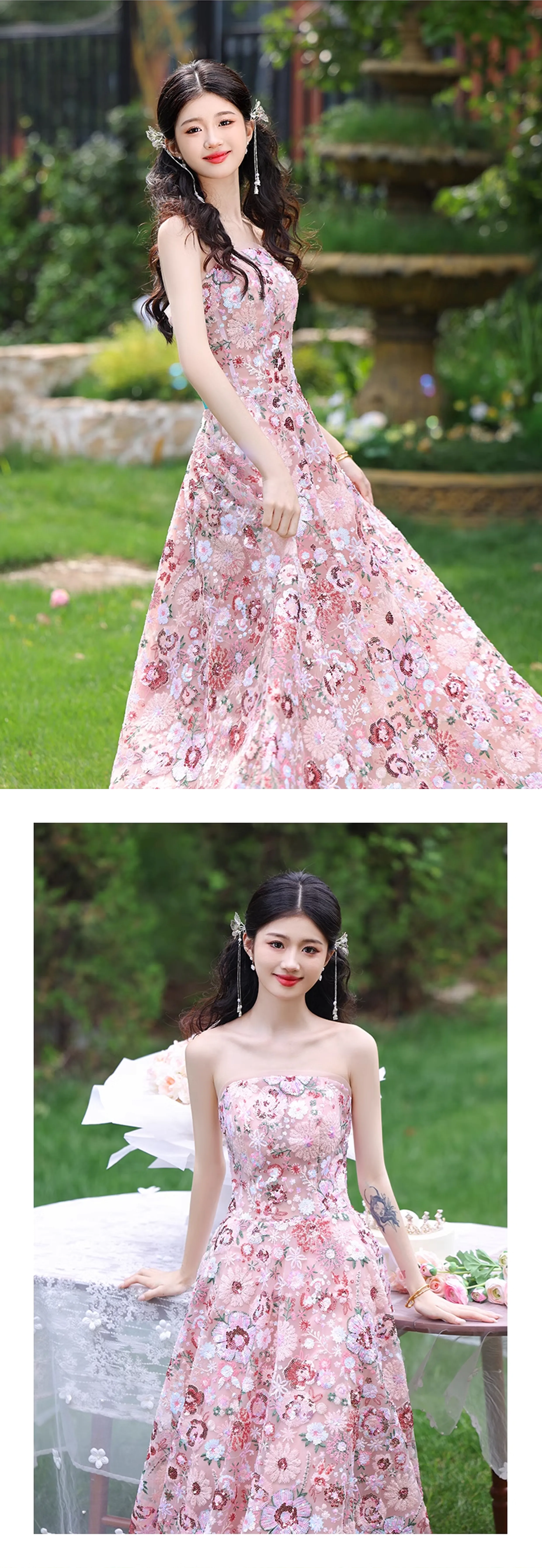 Womens-Strapless-Ceremony-Evening-Gown-Floral-Engagement-Party-Dress14