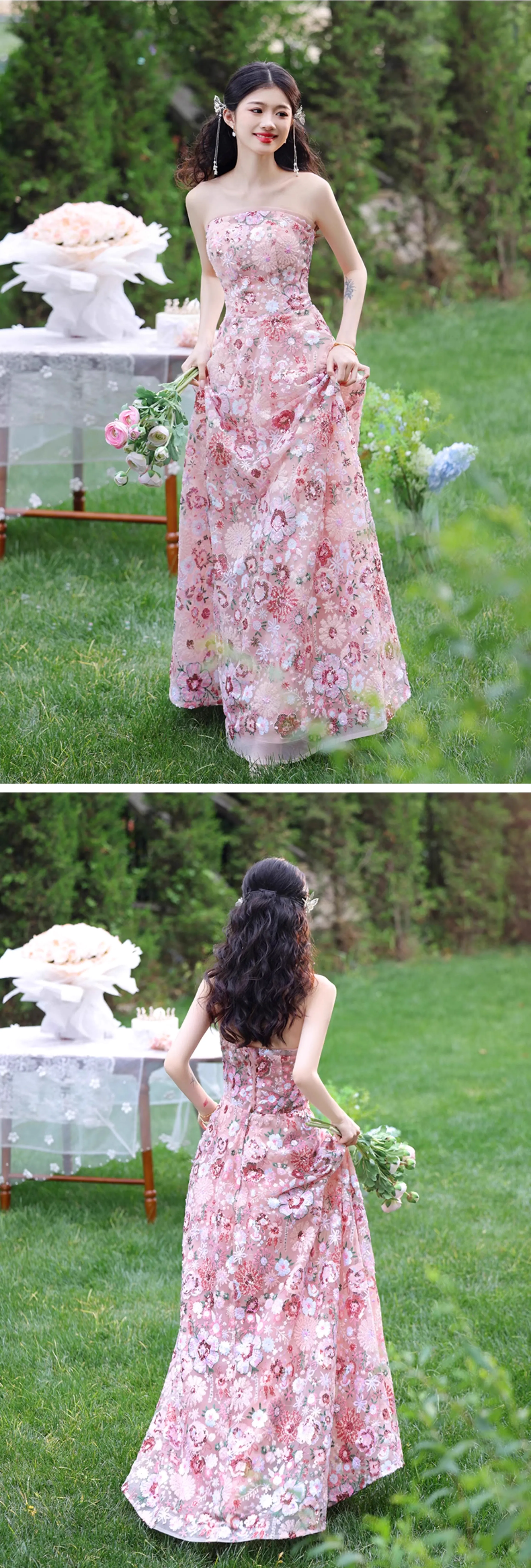 Womens-Strapless-Ceremony-Evening-Gown-Floral-Engagement-Party-Dress15