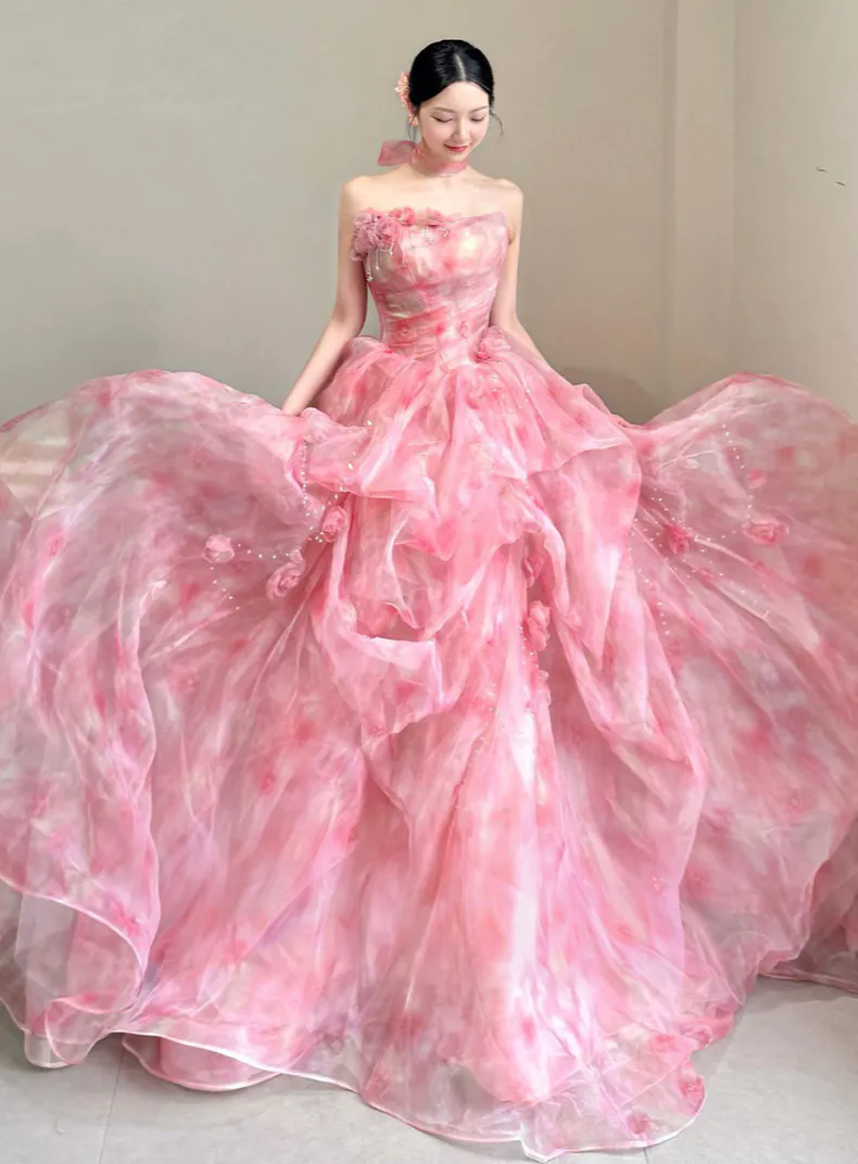 Dreamy-Princess-Pink-Tie-Dye-Ruffled-Layered-Tulle-Organza-Evening-Gown07