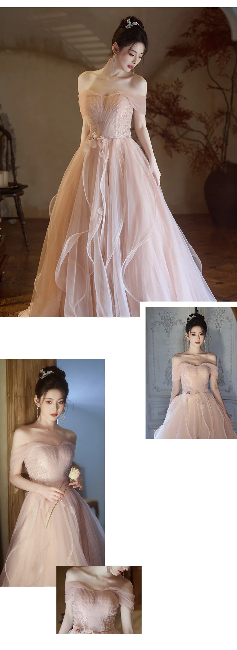 Dreamy-Soft-Pink-Tulle-Flowing-Ruffle-Skirt-Evening-Celebration-Formal-Dress08