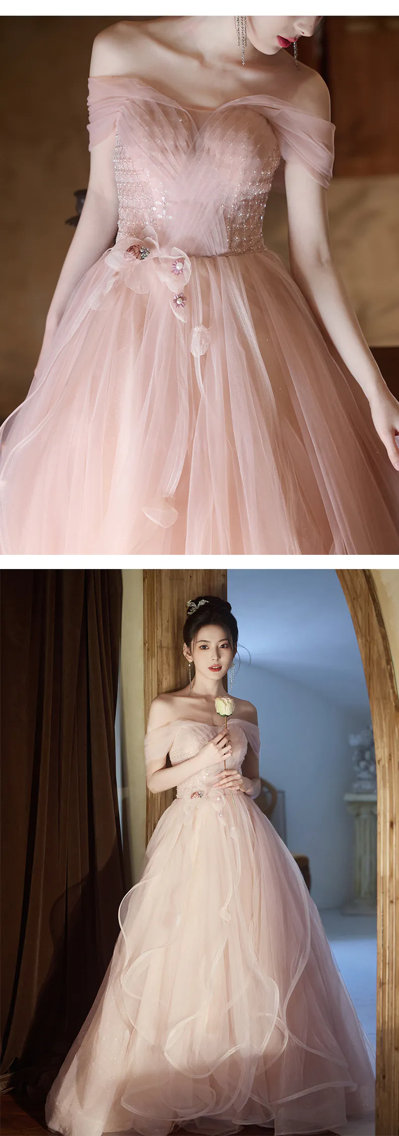 Dreamy-Soft-Pink-Tulle-Flowing-Ruffle-Skirt-Evening-Celebration-Formal-Dress14