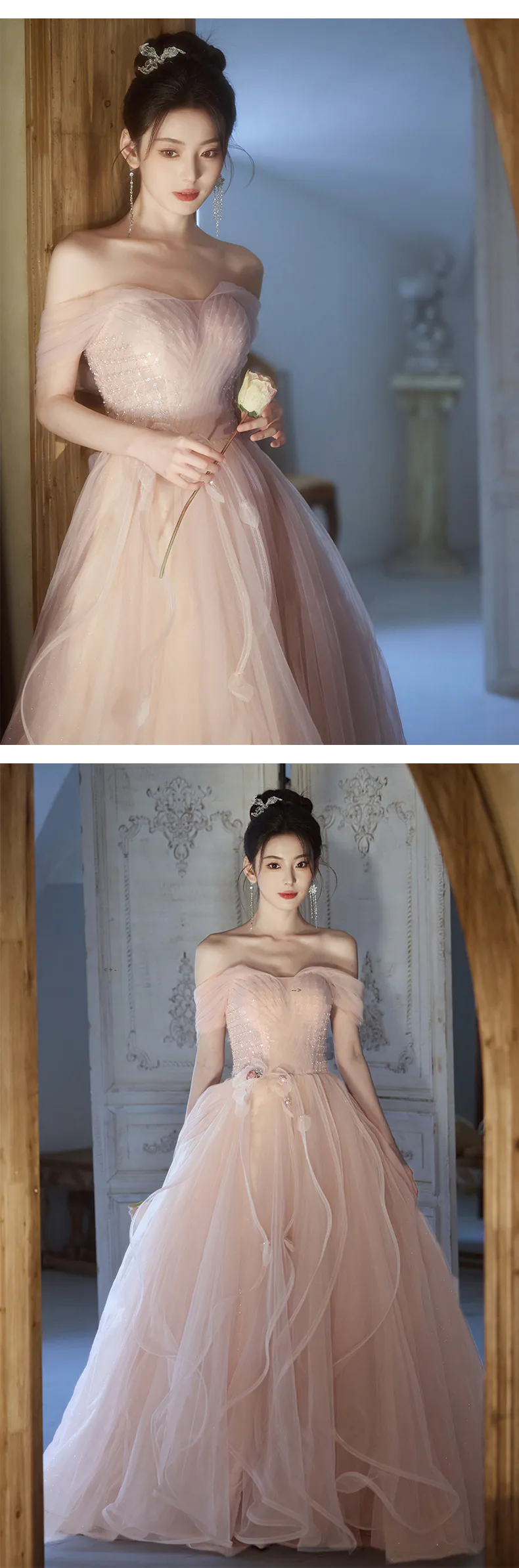 Dreamy-Soft-Pink-Tulle-Flowing-Ruffle-Skirt-Evening-Celebration-Formal-Dress15