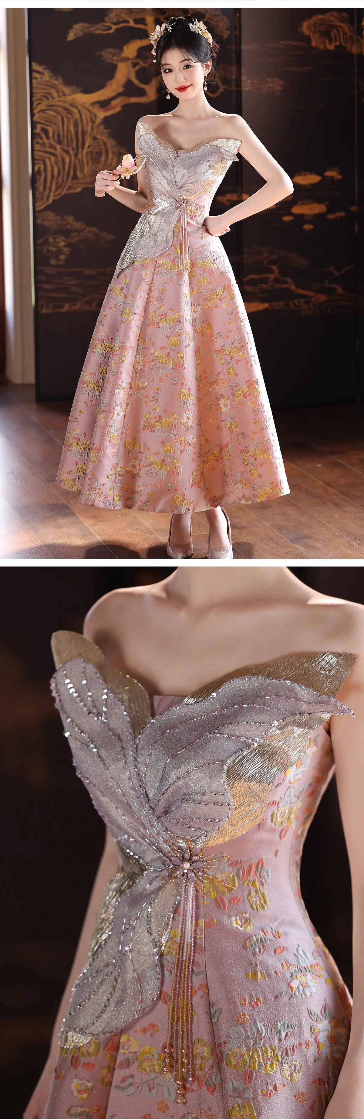 Elegant-Princess-Style-Pink-Floral-Bridal-Engagement-Party-Prom-Dress13
