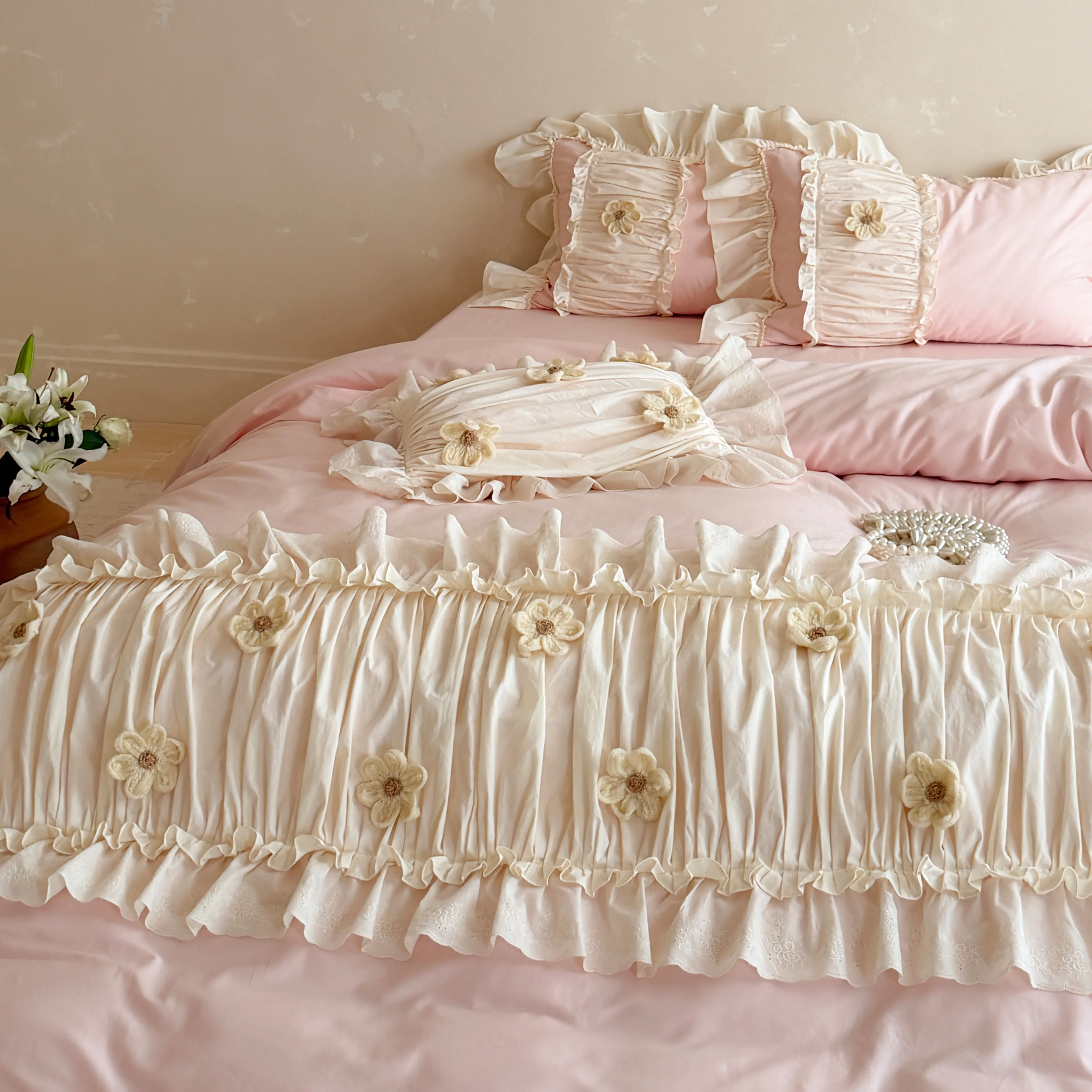 Aesthetic Coquette Pleated 40S Pure Cotton 4-Piece Comforter Cover Set03 Aesthetic Coquette Pleated 40S Pure Cotton 4 Piece Comforter Cover Set03