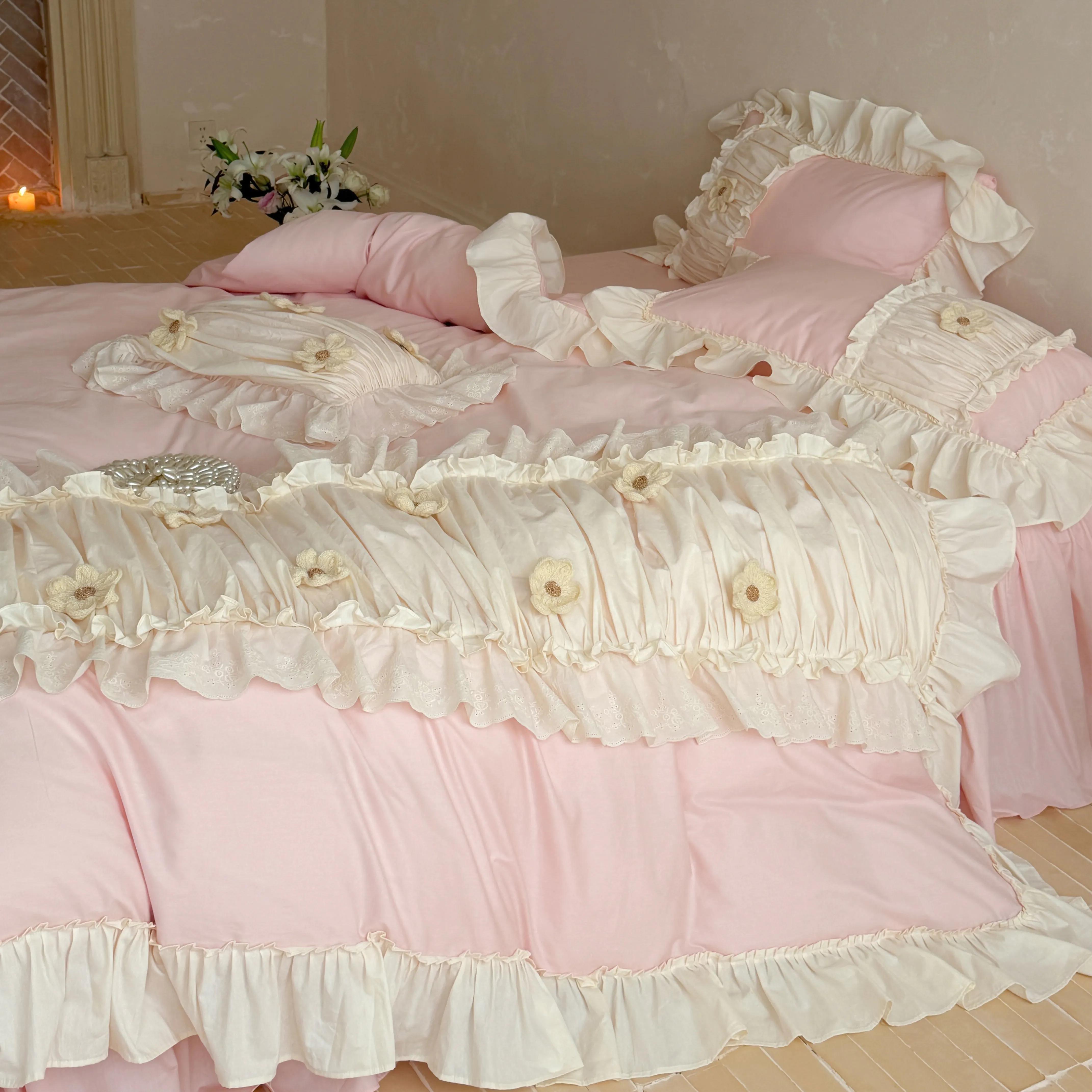 Aesthetic Coquette Pleated 40S Pure Cotton 4-Piece Comforter Cover Set04 Aesthetic Coquette Pleated 40S Pure Cotton 4 Piece Comforter Cover Set04