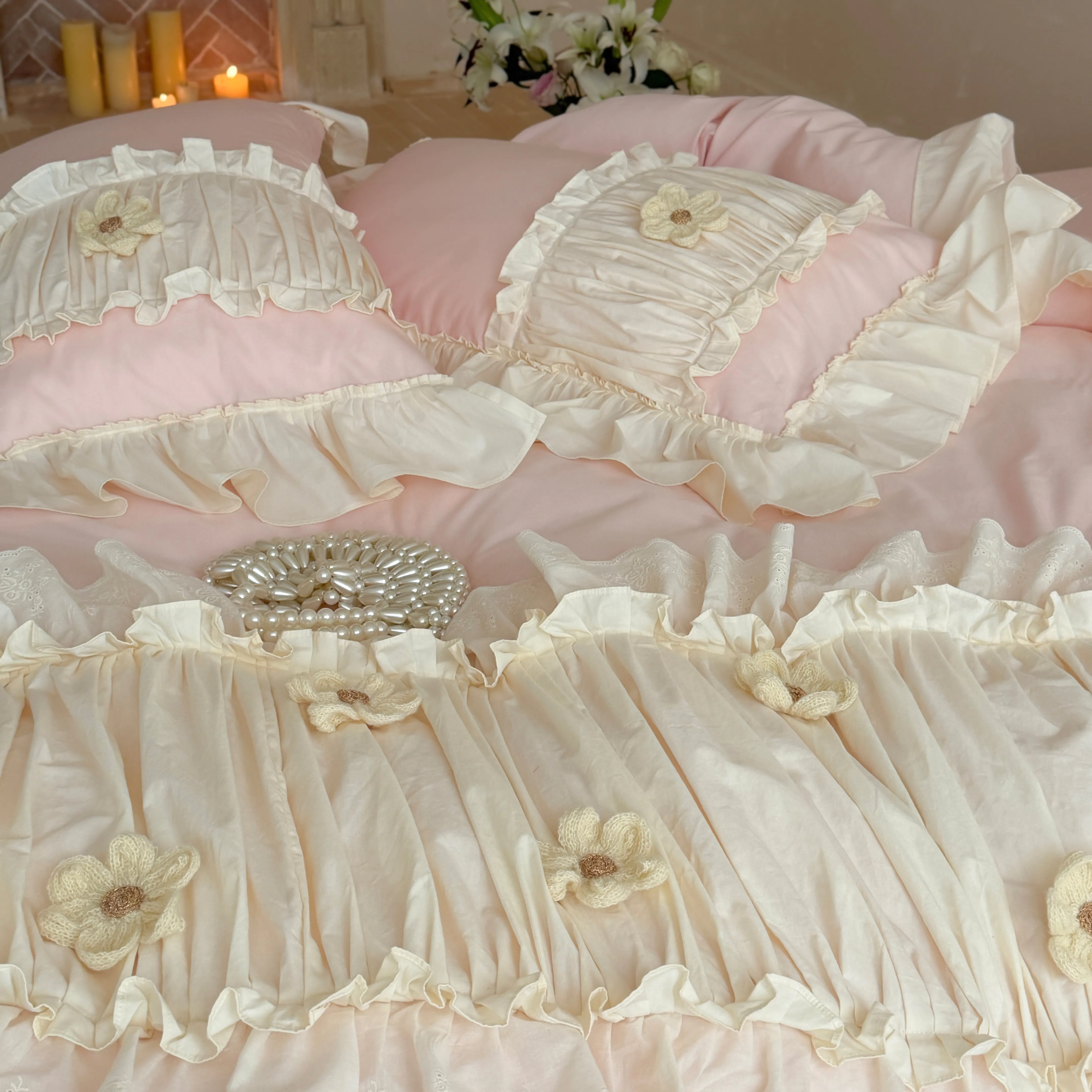 Aesthetic Coquette Pleated 40S Pure Cotton 4-Piece Comforter Cover Set05 Aesthetic Coquette Pleated 40S Pure Cotton 4 Piece Comforter Cover Set05