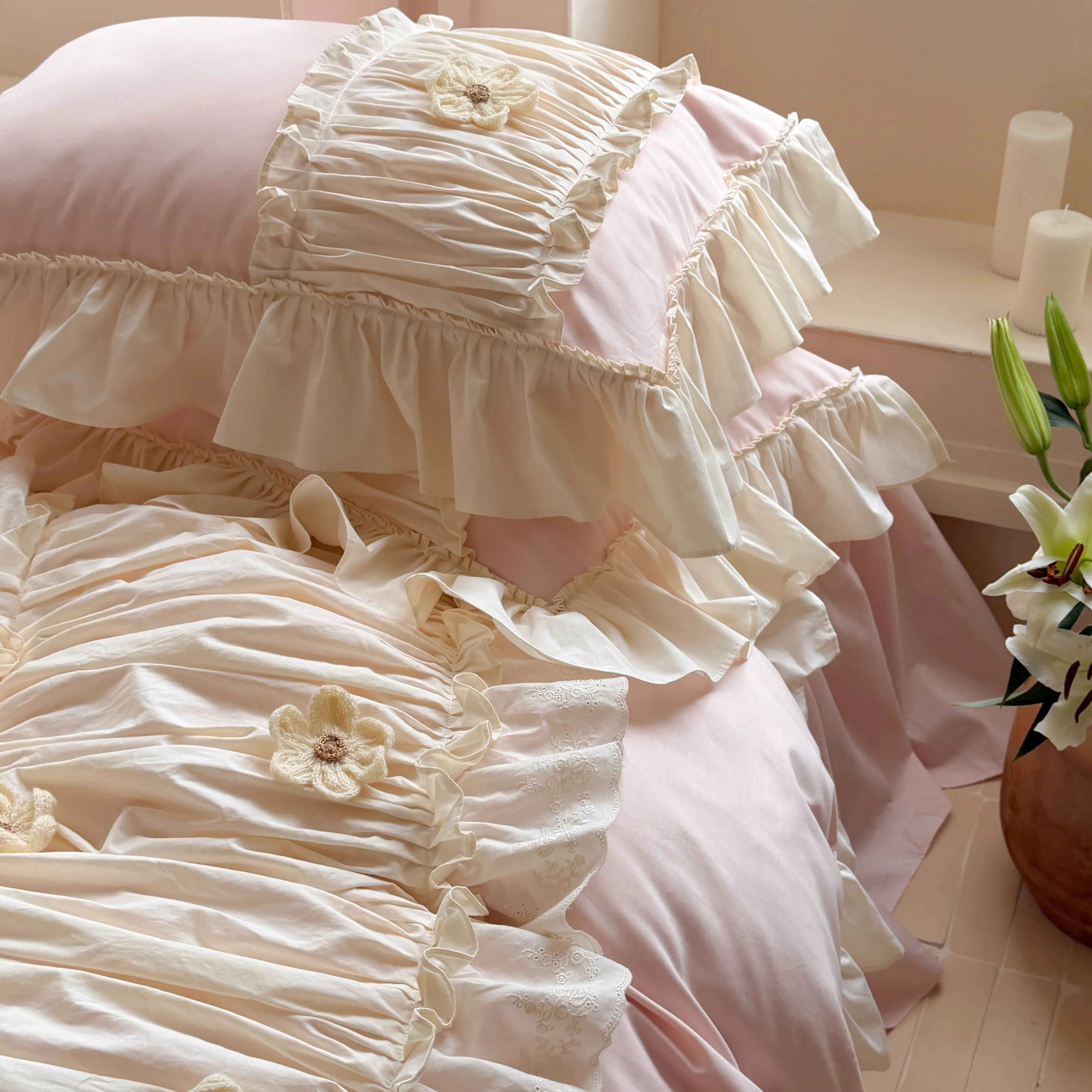 Aesthetic Coquette Pleated 40S Pure Cotton 4-Piece Comforter Cover Set06 Aesthetic Coquette Pleated 40S Pure Cotton 4 Piece Comforter Cover Set06