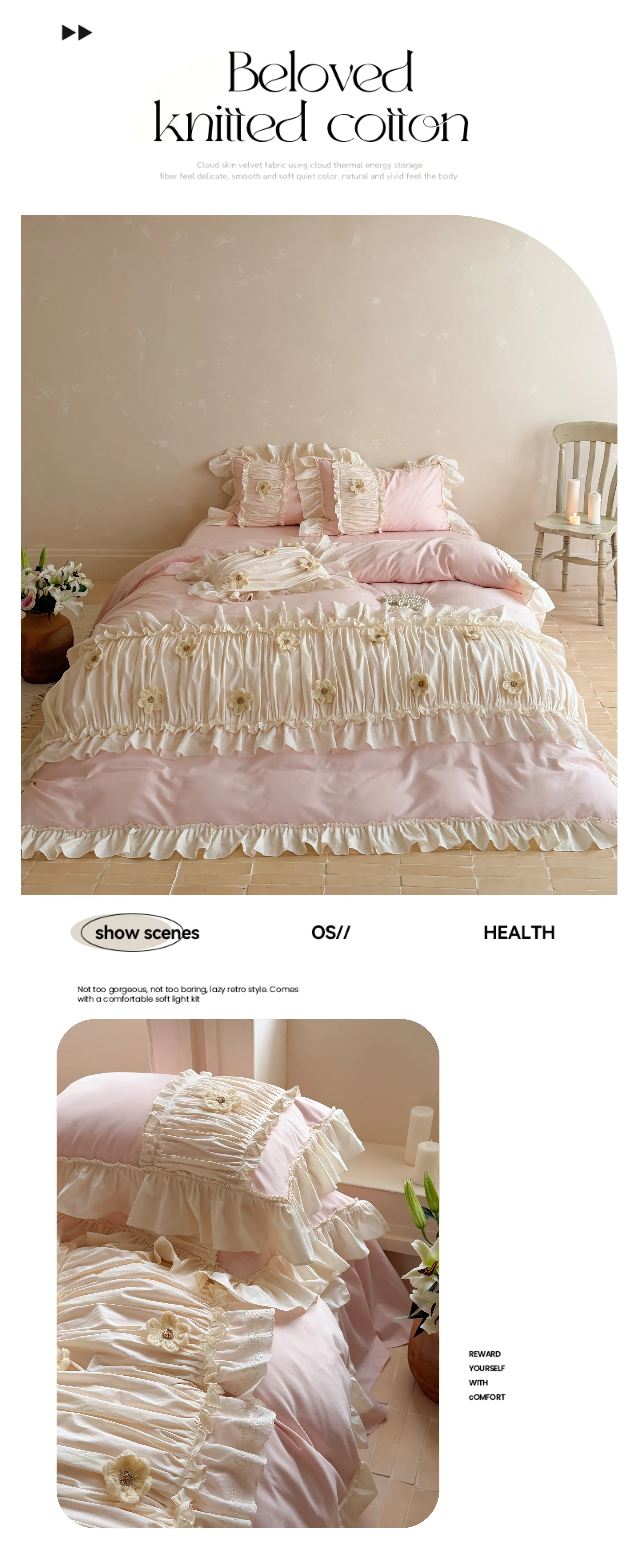 Aesthetic-Coquette-Pleated-40S-Pure-Cotton-4-Piece-Comforter-Cover-Set09
