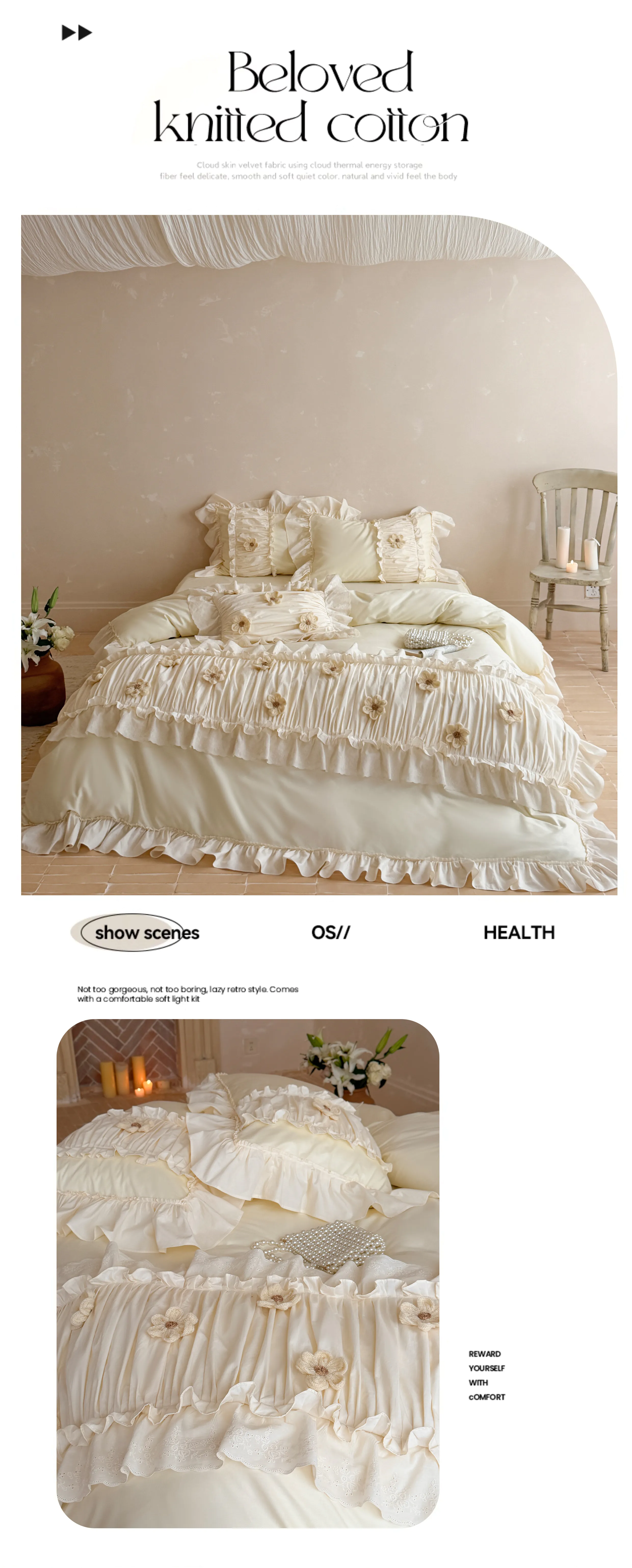 Aesthetic-Coquette-Pleated-40S-Pure-Cotton-4-Piece-Comforter-Cover-Set14