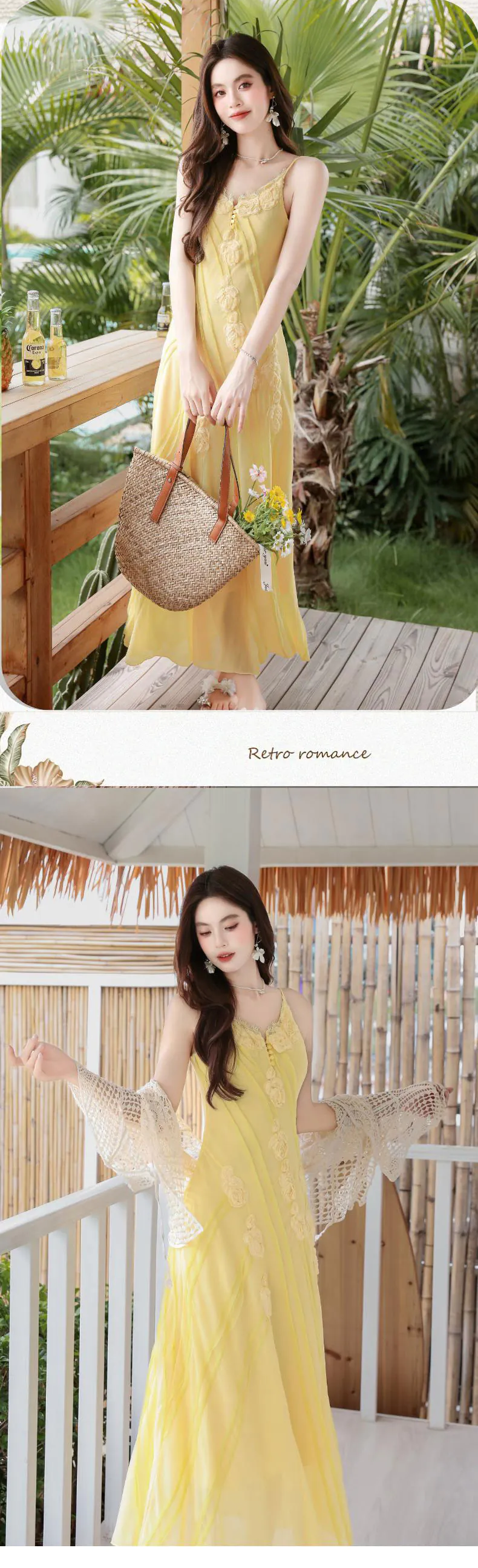 Boho-3D-Floral-Yellow-Flowing-Camisole-Chiffon-Dress-with-Crochet-Cardigan-Set11