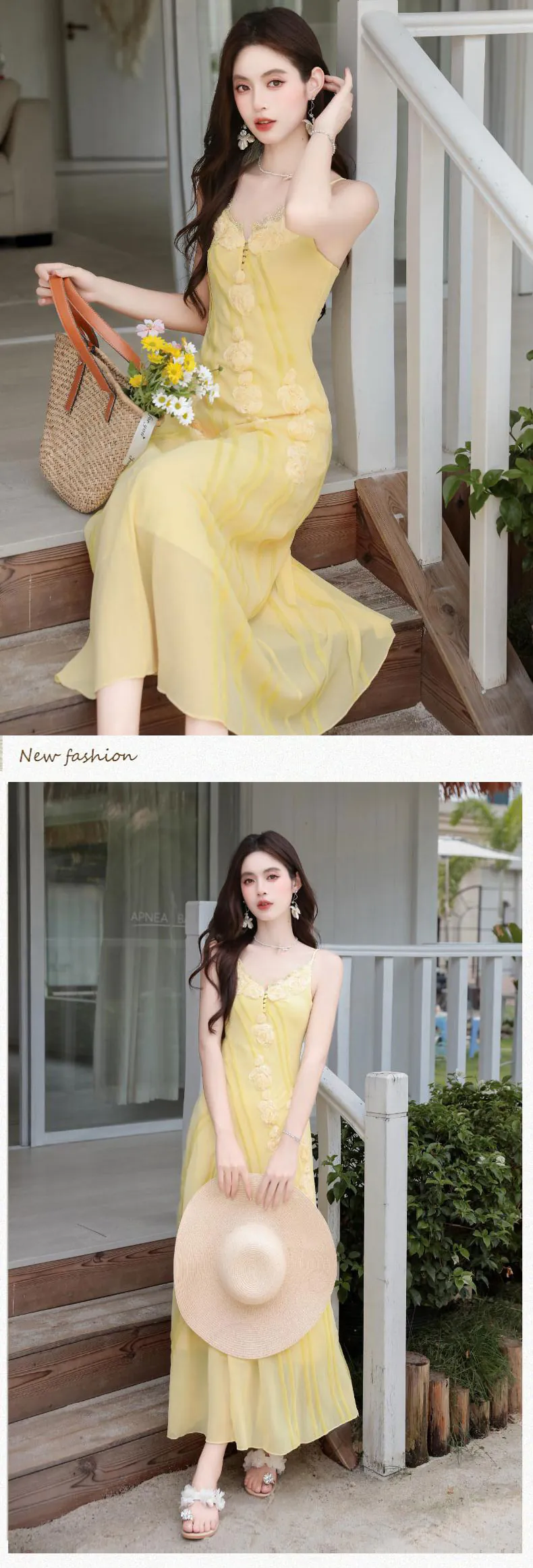 Boho-3D-Floral-Yellow-Flowing-Camisole-Chiffon-Dress-with-Crochet-Cardigan-Set12
