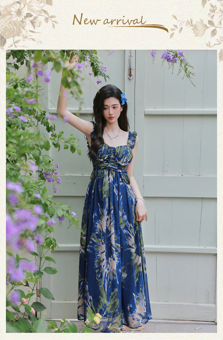 Boho-Chic-Blue-Oil-Painting-Print-Ruffle-Straps-Slip-Dress-with-Cardigan-Set07