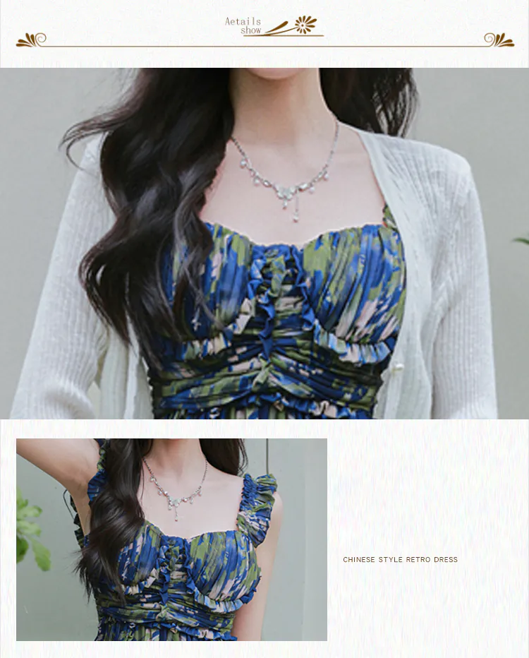 Boho-Chic-Blue-Oil-Painting-Print-Ruffle-Straps-Slip-Dress-with-Cardigan-Set08