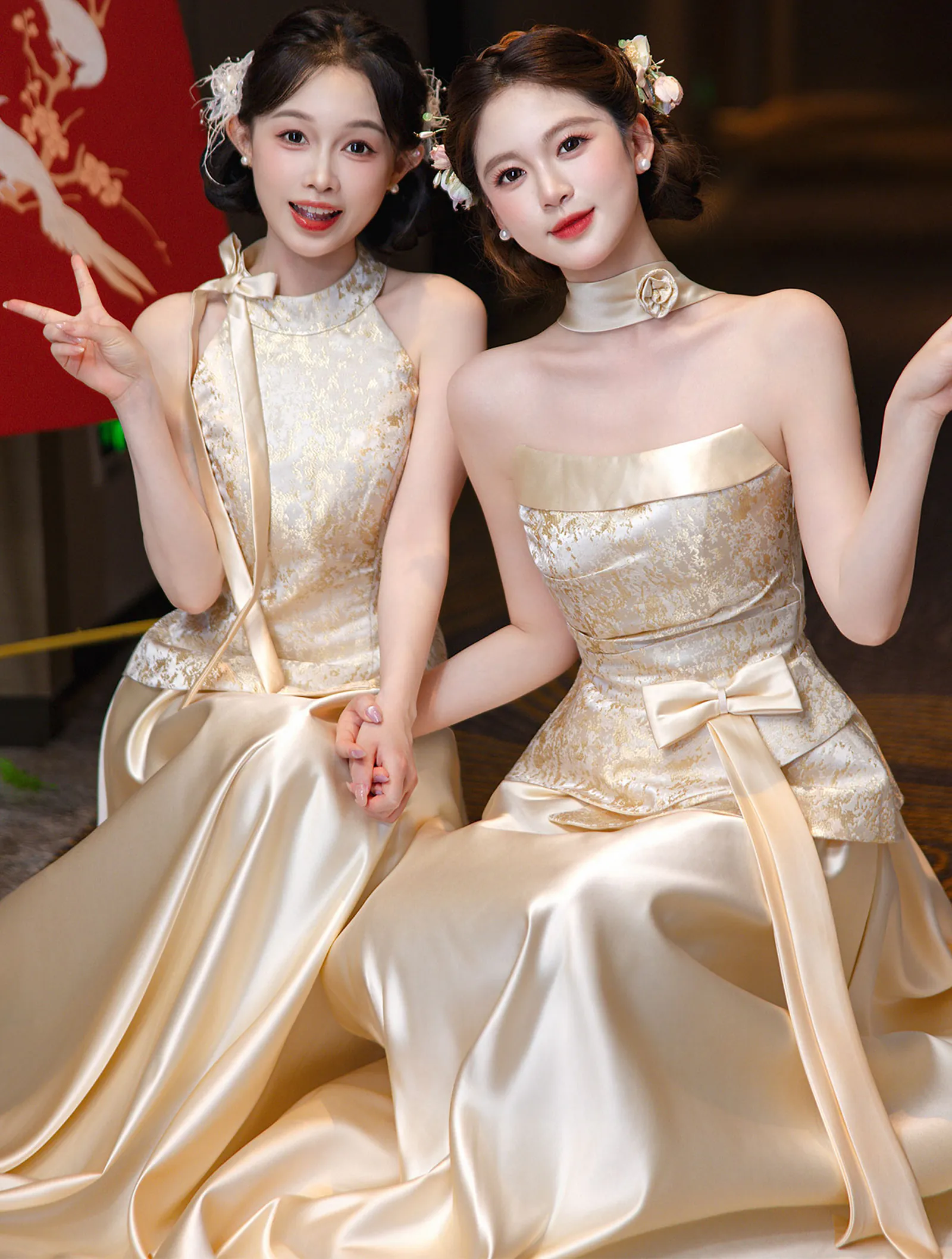 Chic Mismatched Champagne Jacquard Bridesmaid Formal Dress with 4 Styles02
