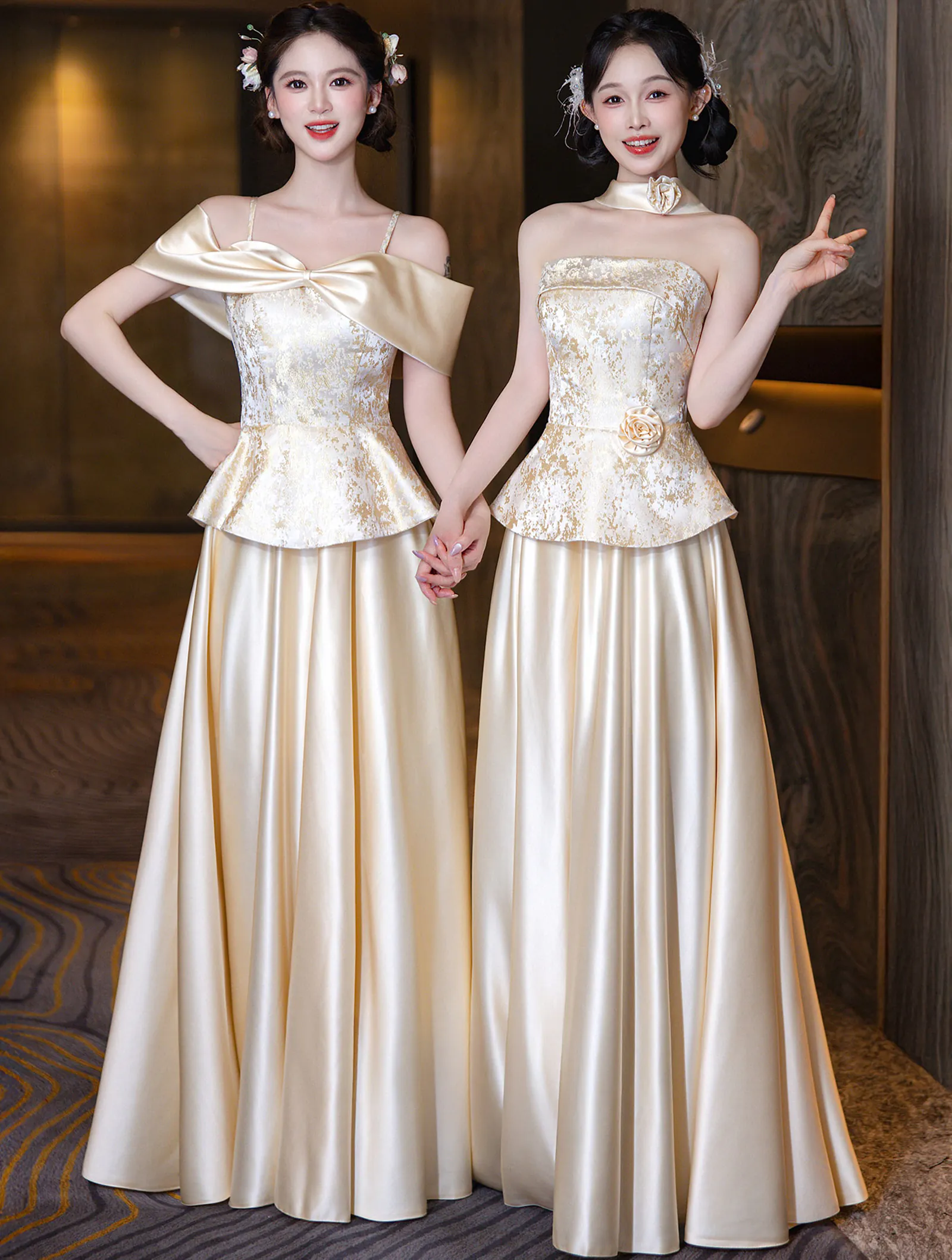 Chic Mismatched Champagne Jacquard Bridesmaid Formal Dress with 4 Styles05 Chic Mismatched Champagne Jacquard Bridesmaid Formal Dress with 4 Styles05